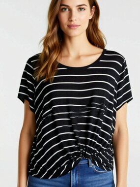 Nine Britton Women's Shirt Charcoal Grey & White Stripe, 1X (B22)